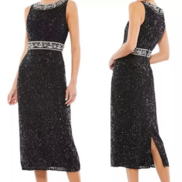 Mac Duggal Dresses & Skirts - Mac Duggal Black Sequin Sleeveless Sheath Midi Cocktail Dress